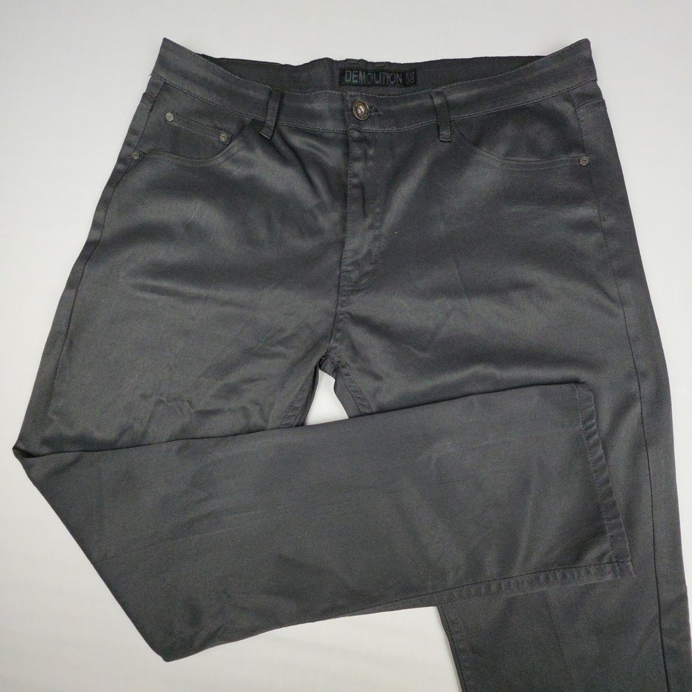 Demolition Slim Straight Coated Jeans Mens 38x32 Gray Waxed Cotton Blend